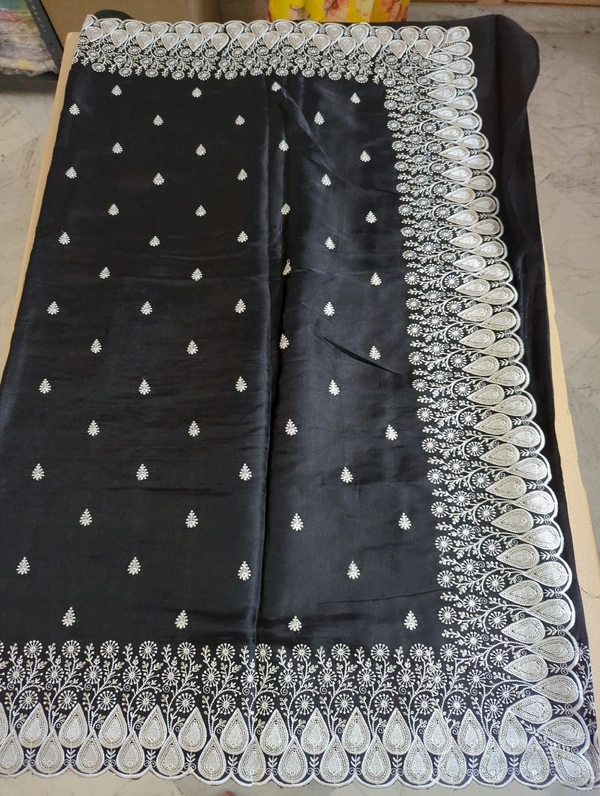 Satin Tusser Embroidery  - Black