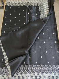 Satin Tusser Embroidery  - Black