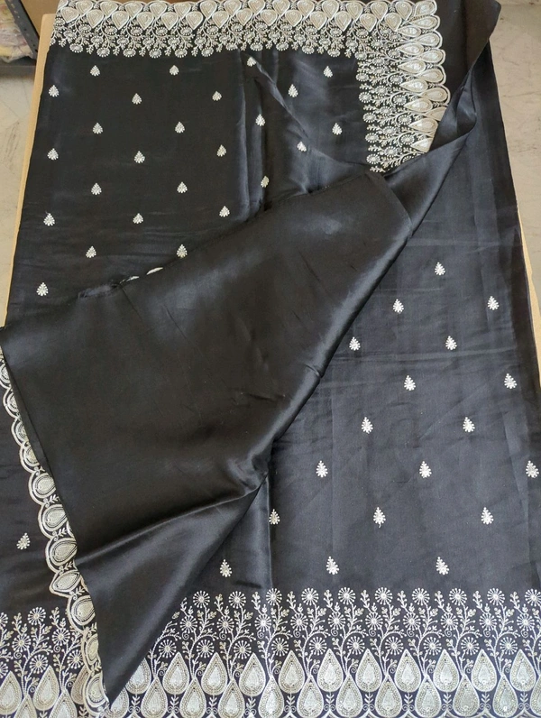 Satin Tusser Embroidery  - Black