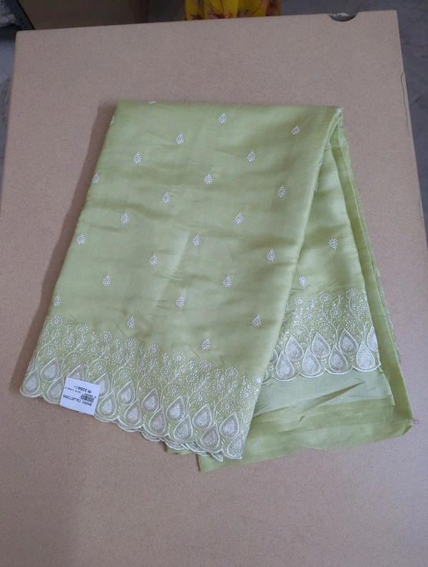 Satin Tusser Embroidery  - mint green