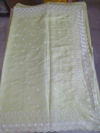 Satin Tusser Embroidery  - mint green