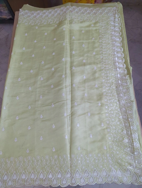 Satin Tusser Embroidery  - mint green