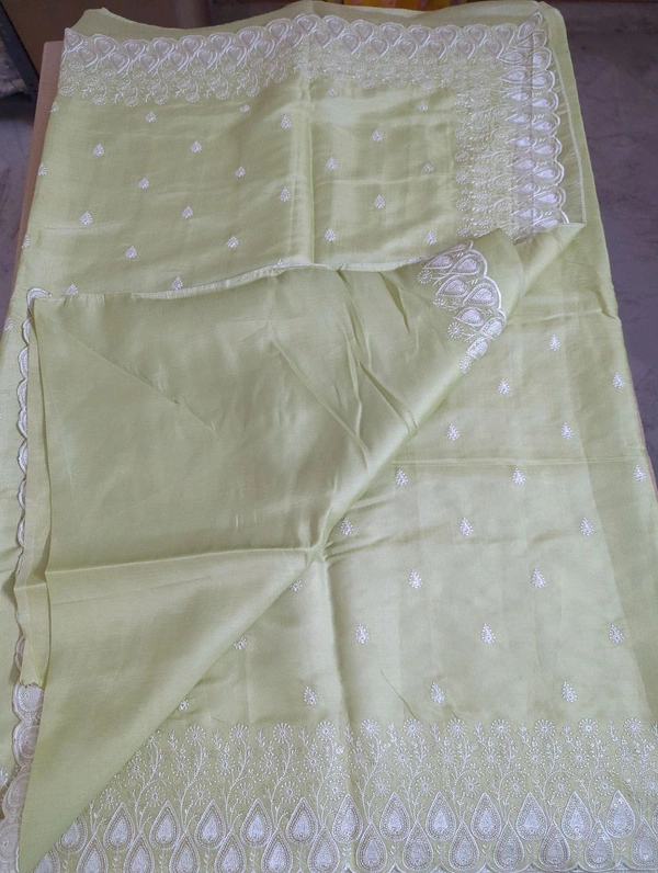 Satin Tusser Embroidery  - mint green