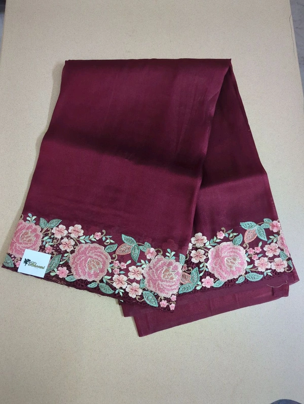 Designer Saree With Rich Embroidery  - Maroon