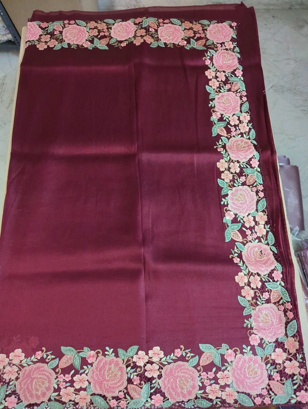 Designer Saree With Rich Embroidery  - Maroon
