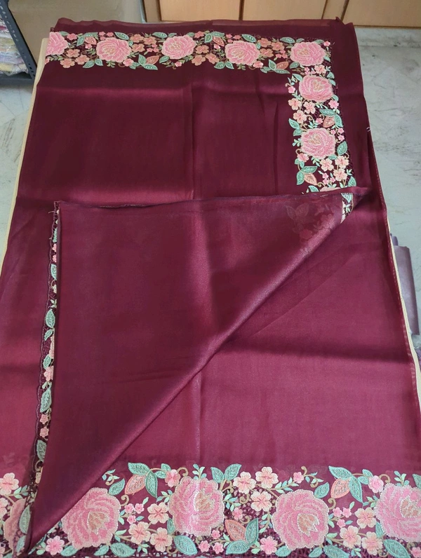 Designer Saree With Rich Embroidery  - Maroon