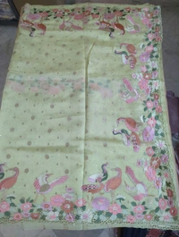 Designer Weaving With Embroidery  - Mint Green