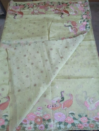 Designer Weaving With Embroidery  - Mint Green