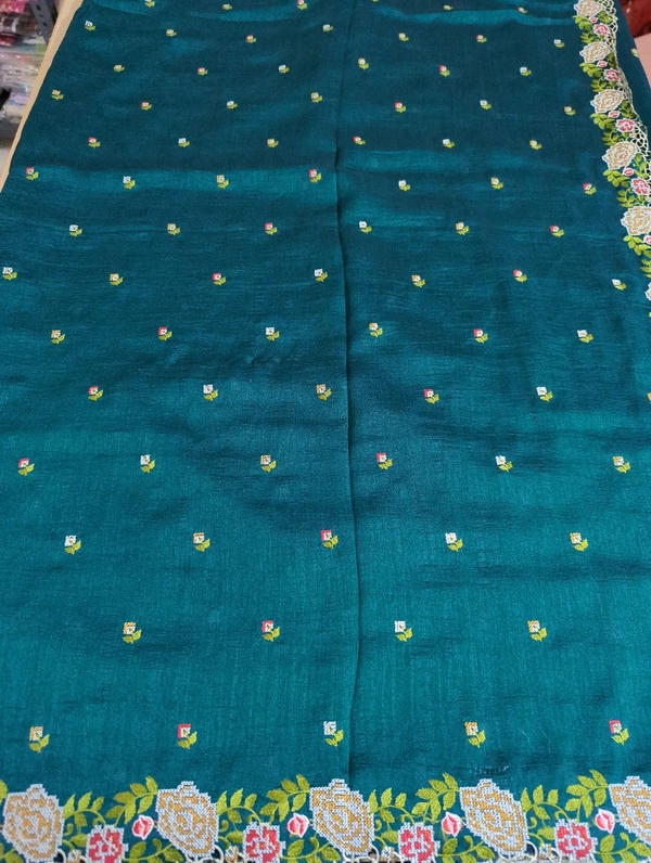 Pure Vichitra Silk - Blue Stone