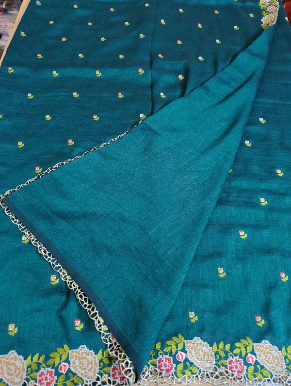 Pure Vichitra Silk - Blue Stone