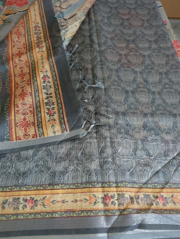 Soft Tusser With Pita Work  - Gray