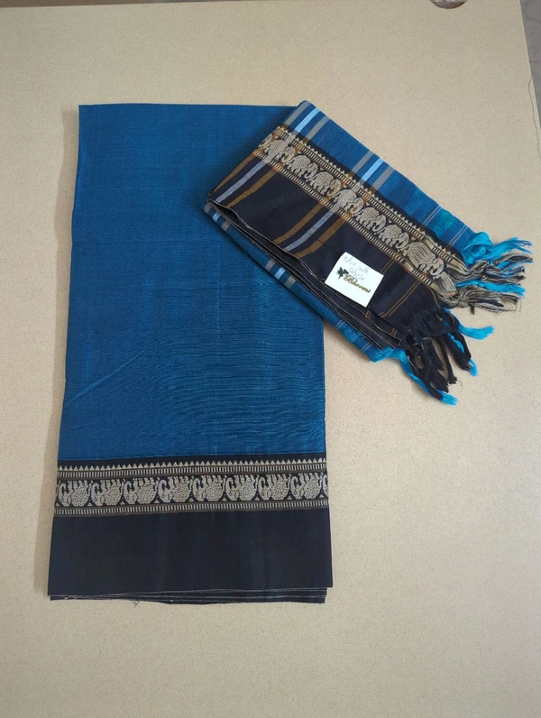 Pure Handloom Narayanapet - blue with black 8