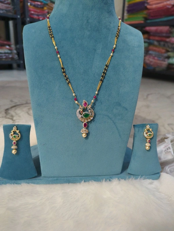 Gold Copy Black Beads Manulu With Earrings  - VZ