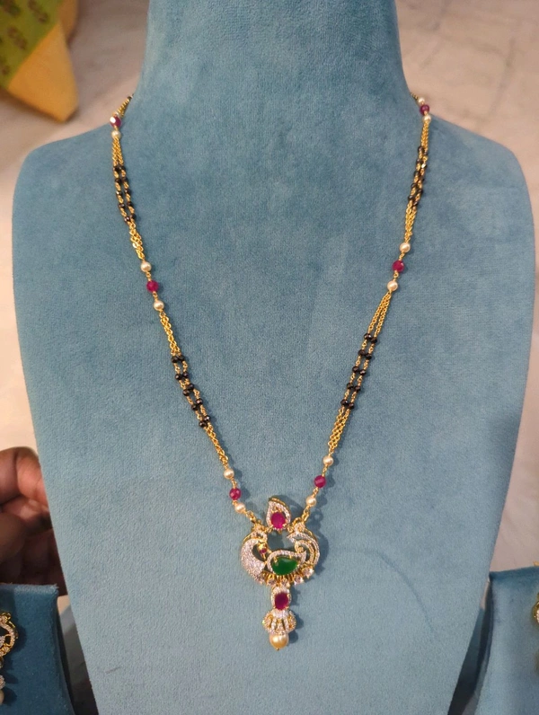 Gold Copy Black Beads Manulu With Earrings  - VZ