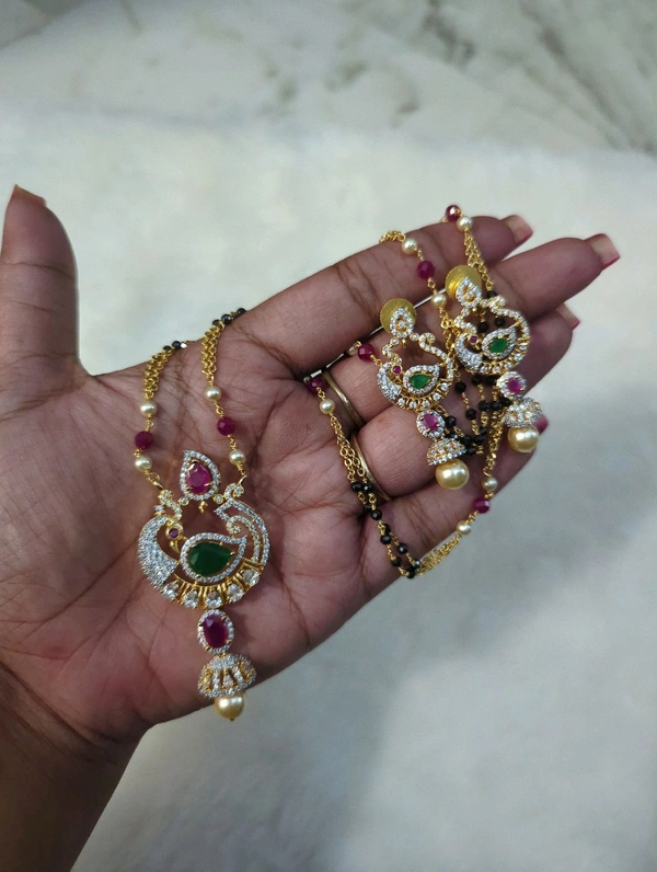 Gold Copy Black Beads Manulu With Earrings  - VZ