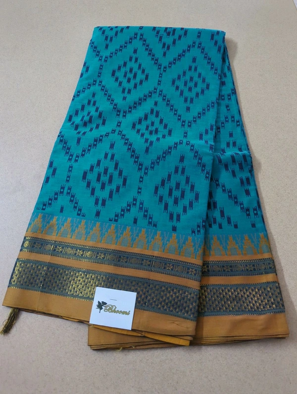 Pure Handloom Narayanapet Printed - Boston Blue