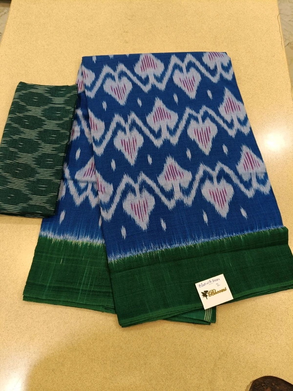 Pure Mercirised Pochampalli Cotton - Blue with green -2