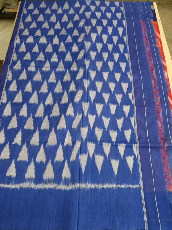 Pure Mercirised Pochampalli Cotton - red with blue 6
