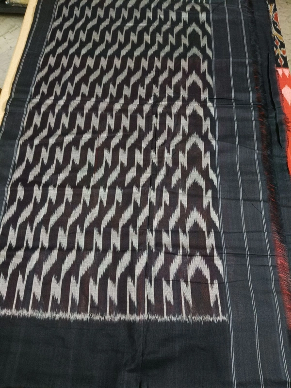 Pure Mercirised Pochampalli Cotton - Red Orange with black 7