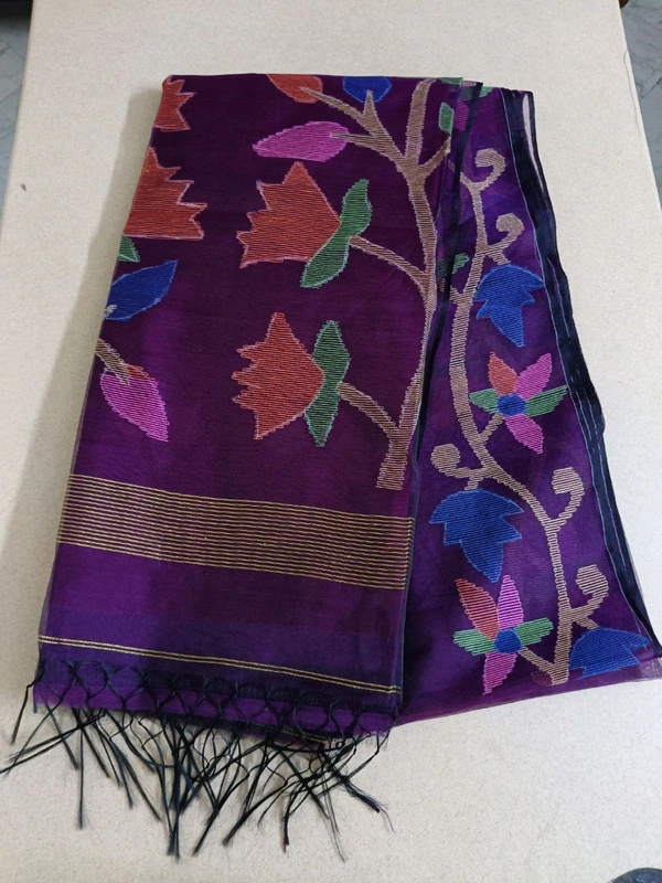 Pure Handloom Muslin Jamdhani - Purple