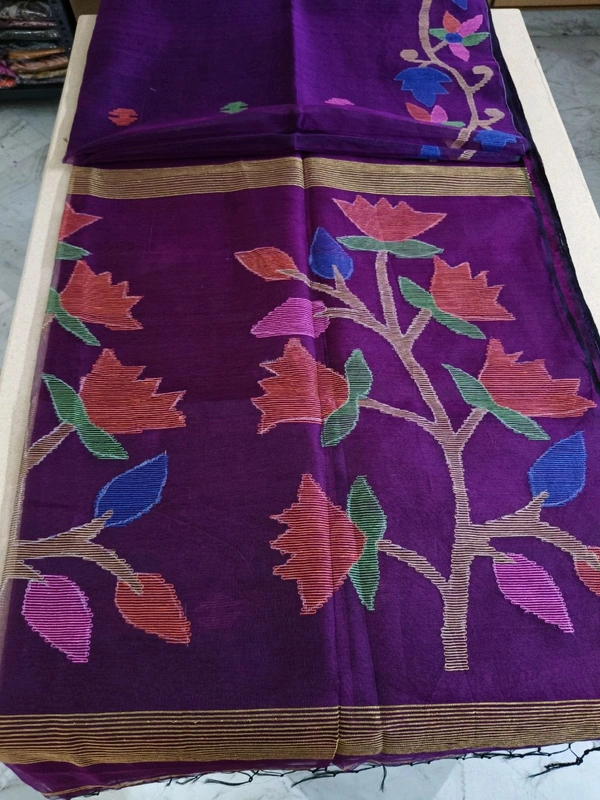 Pure Handloom Muslin Jamdhani - Purple
