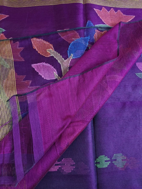 Pure Handloom Muslin Jamdhani - Purple
