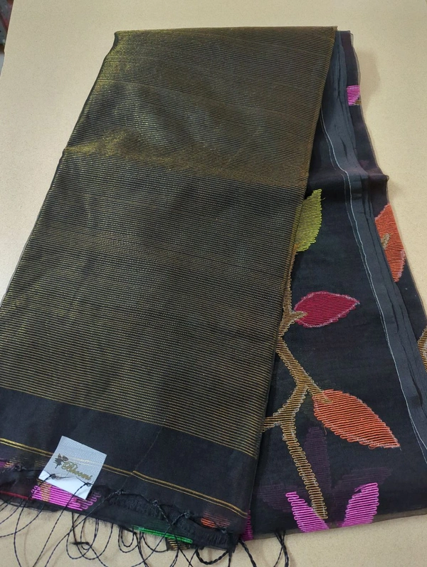 Pure Handloom Muslin Jamdhani - Black