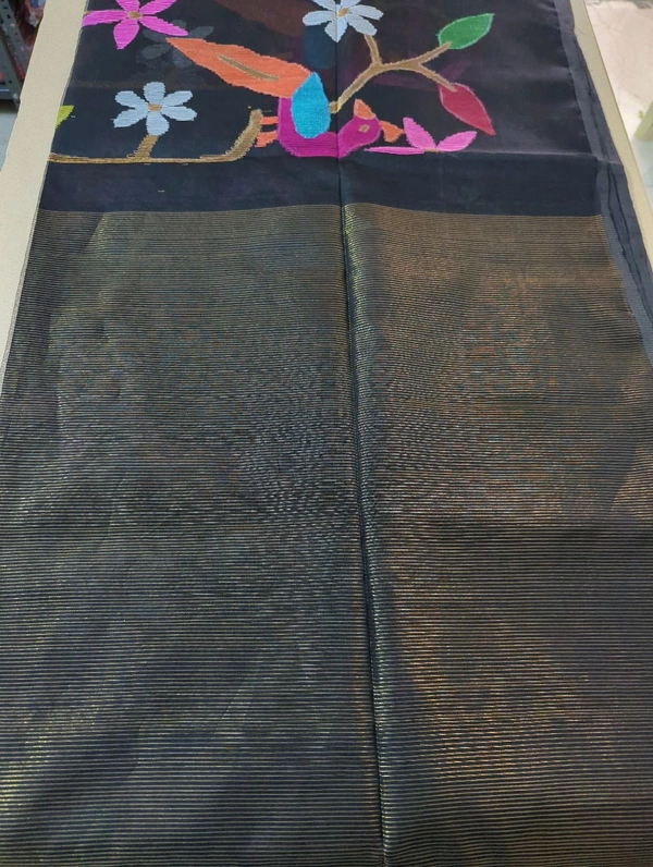 Pure Handloom Muslin Jamdhani - Black