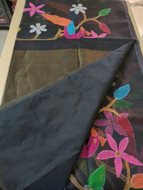 Pure Handloom Muslin Jamdhani - Black