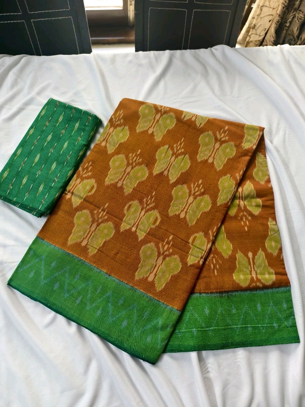 Pure Mercirised Ikkat Cotton - yellow