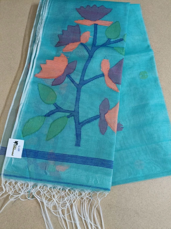 Pure Handloom Muslin Jamdhani - sky blue