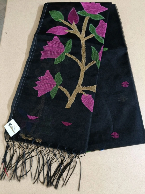 Pure Handloom Muslin Jamdhani - Black