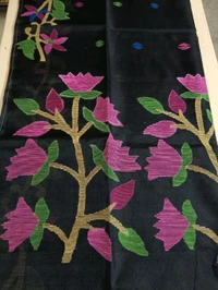 Pure Handloom Muslin Jamdhani - Black