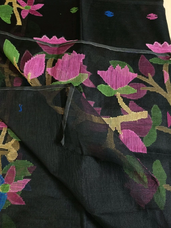 Pure Handloom Muslin Jamdhani - Black