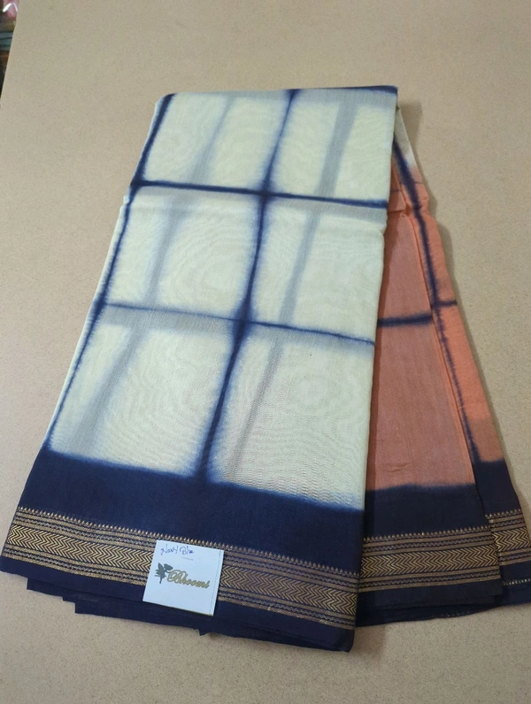 Pure Maheswari Block Print  - Navy Blue