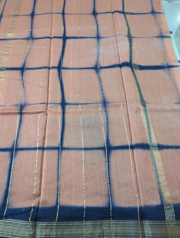 Pure Maheswari Block Print  - Navy Blue