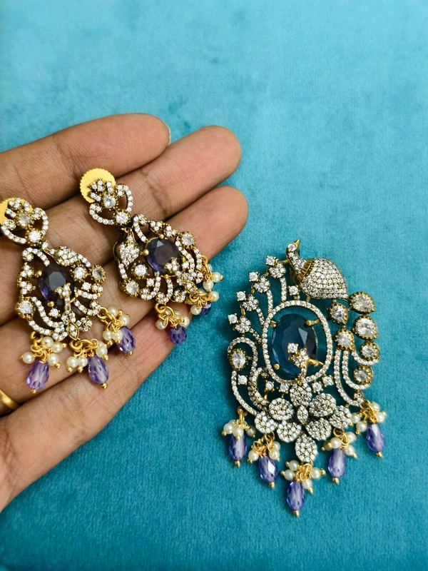 Victorian Pendant With Earrings  - Pigment Indigo, vz