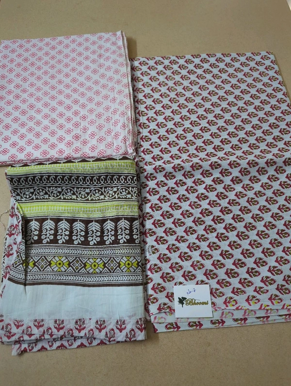Block Printed Pure Cotton Suit With Mul Mul Dupatta - White 7