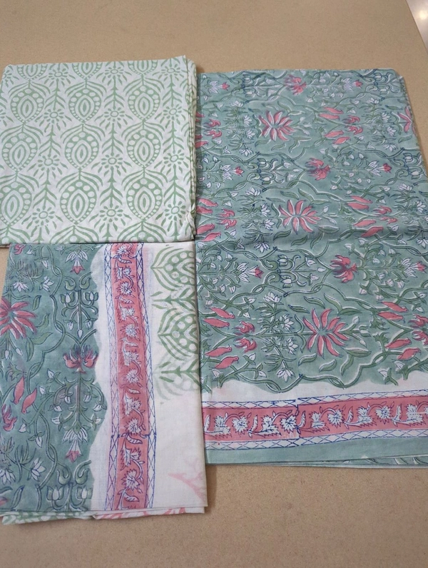 Block Printed Pure Cotton Suit With Mul Mul Dupatta - White 8