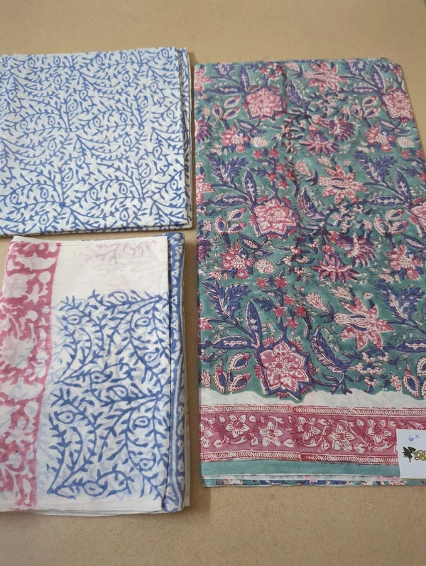 Block Printed Pure Cotton Suit With Mul Mul Dupatta - White 11