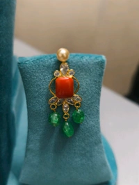 Real Pearls And Russian Beads Neck Set With Polki Stone Pendant Earrings - HD