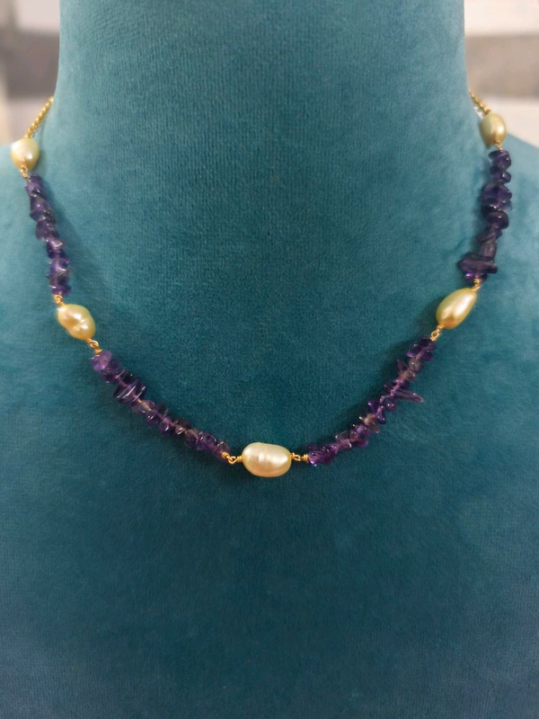 Russian Beads And Real Pearls Neck Chain - Pigment Indigo, HD