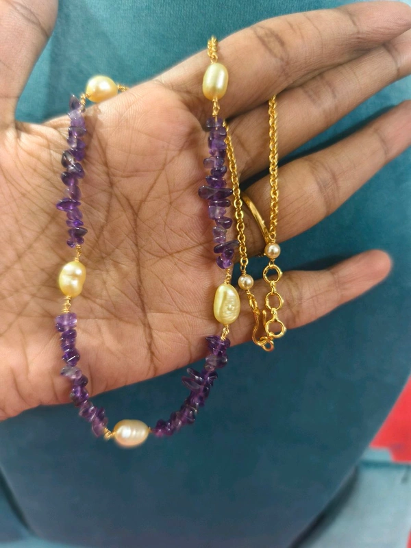 Russian Beads And Real Pearls Neck Chain - Pigment Indigo, HD