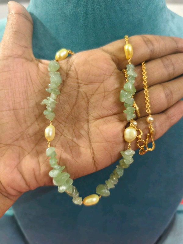 Russian Beads And Real Pearls Neck Chain - Snowy Mint, HD