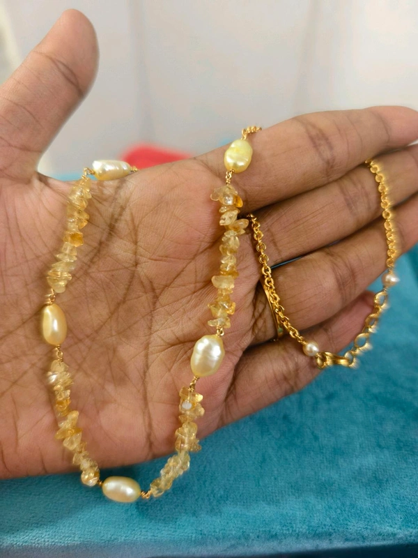 Russian Beads And Real Pearls Neck Chain - Yellow, HD