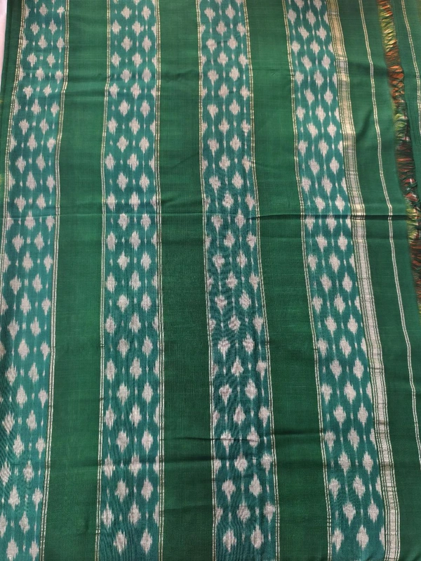 Pure Double Ikkat Mercirised Cotton - yellow with green