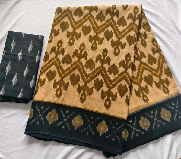 Pure Double Ikkat Mercirised Cotton - cream with black