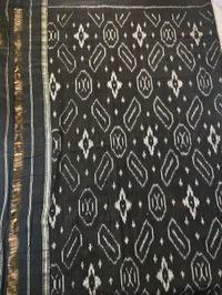 Pure Double Ikkat Mercirised Cotton - cream with black