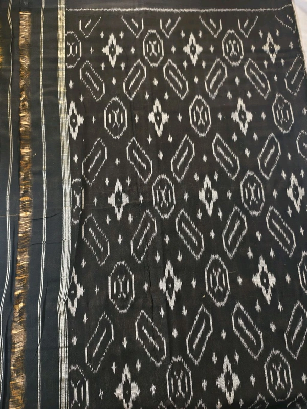 Pure Double Ikkat Mercirised Cotton - cream with black