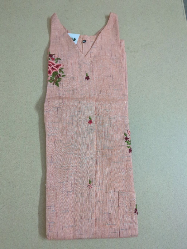 Khadi Cotton A Line Drees  - Peach Orange, 44